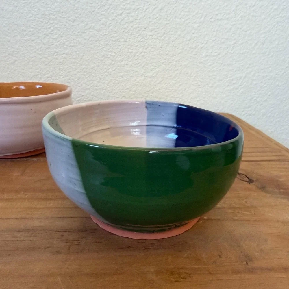 Studio Pottery Bowl Set Handmade‎ Ceramic Bowls Signed Stoneware Colorful Glaze